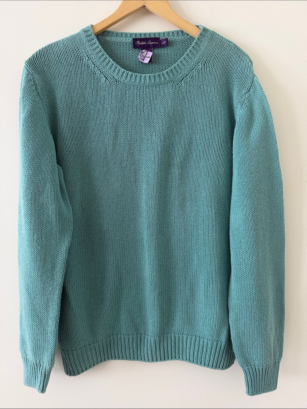 Ralph Lauren Purple Label Cashmere Blend Crewneck Sweater Aqua Blue Size Large - Picture 2 of 8